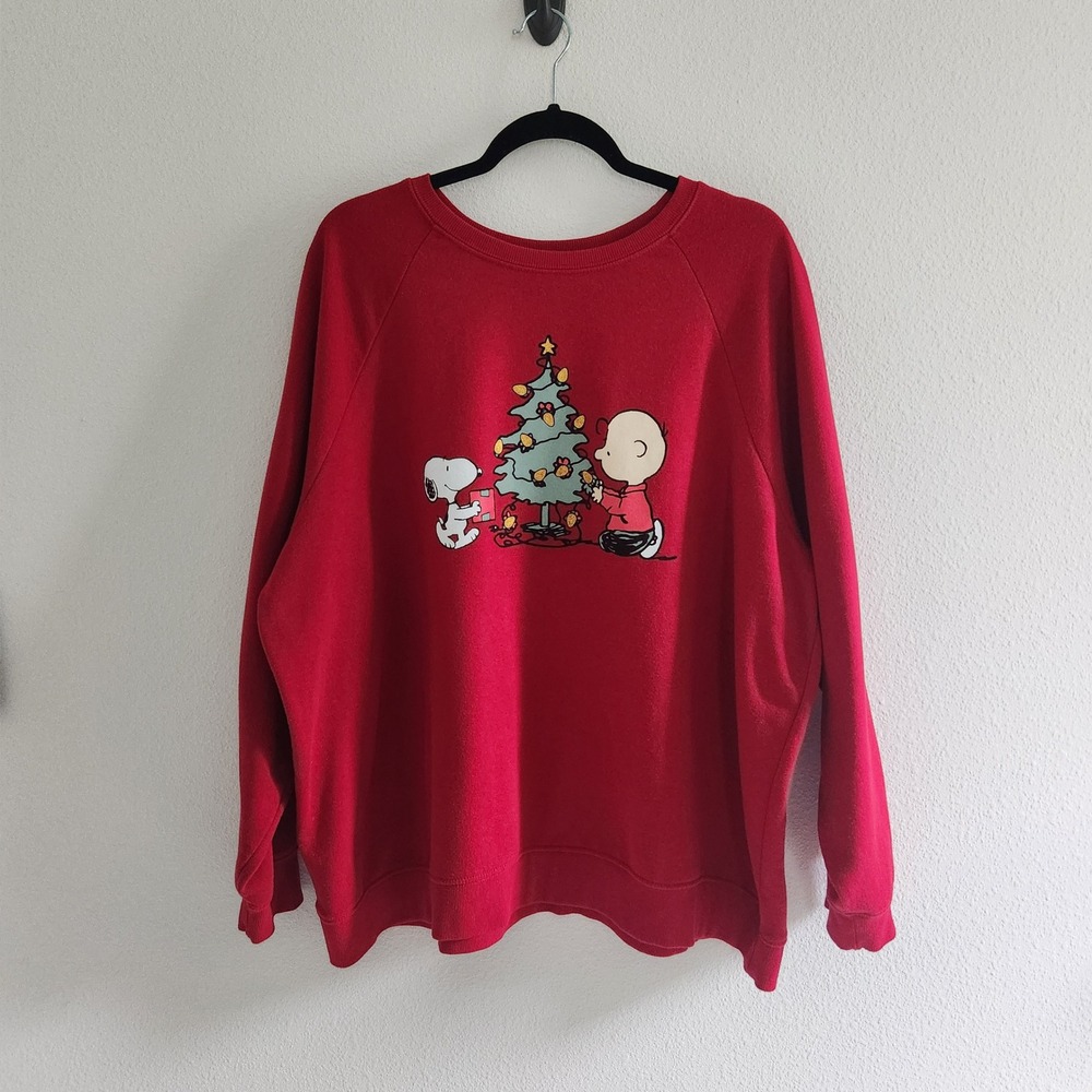 Peanuts‎ Snoopy Charlie Brown Christmas Sweatshirt Red Raglan Pullover Size 1
